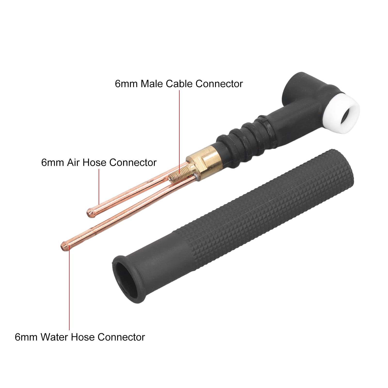PolyGen Bendable Tig Welding Tip and Torch Head Assembly, Air and Water Cooled, Fits 6mm Gas and Water Lines, Flexible Welding Machine Accessory for Pipe Fabrication