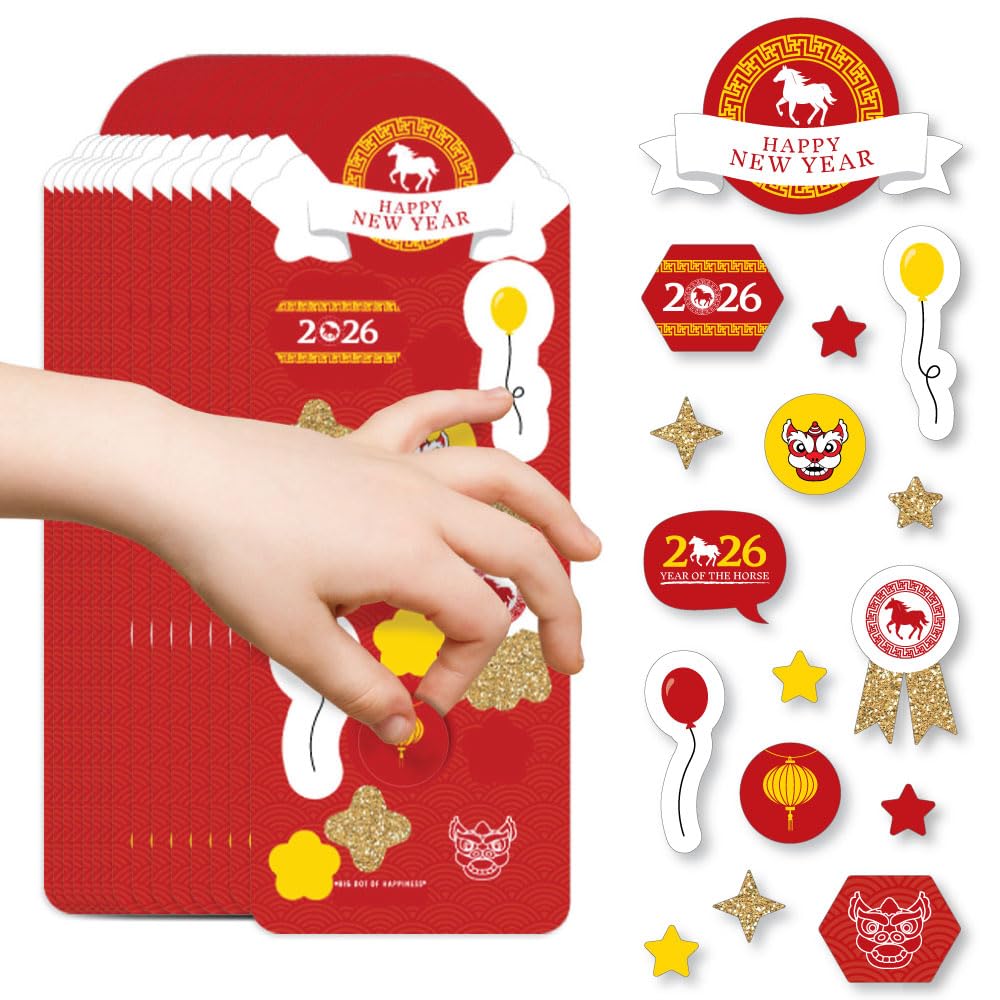 Big Dot of Happiness Chinese New Year - 2026 Year of The Horse Favor Kids Stickers - 16 Sheets - 256 Stickers