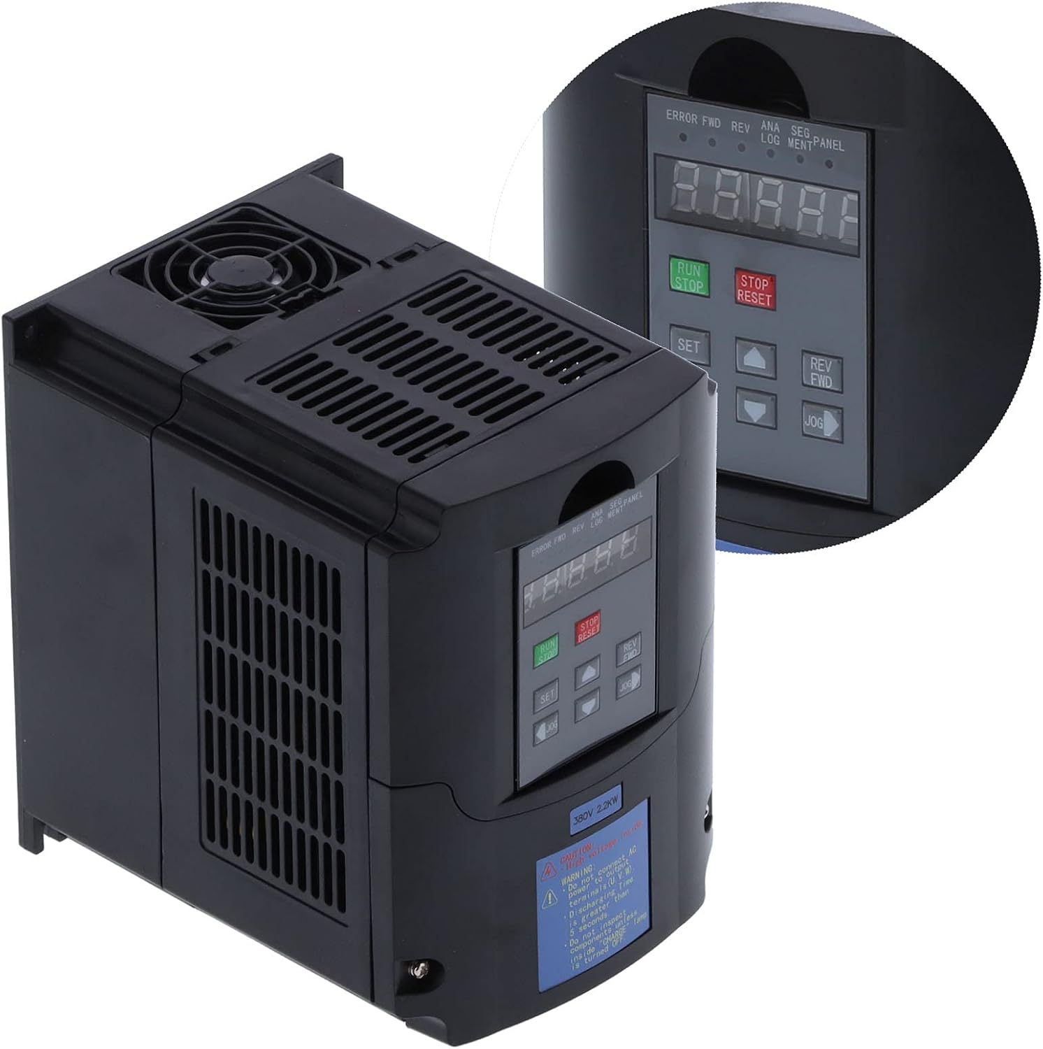 VFD with zoomed-in view of the control panel