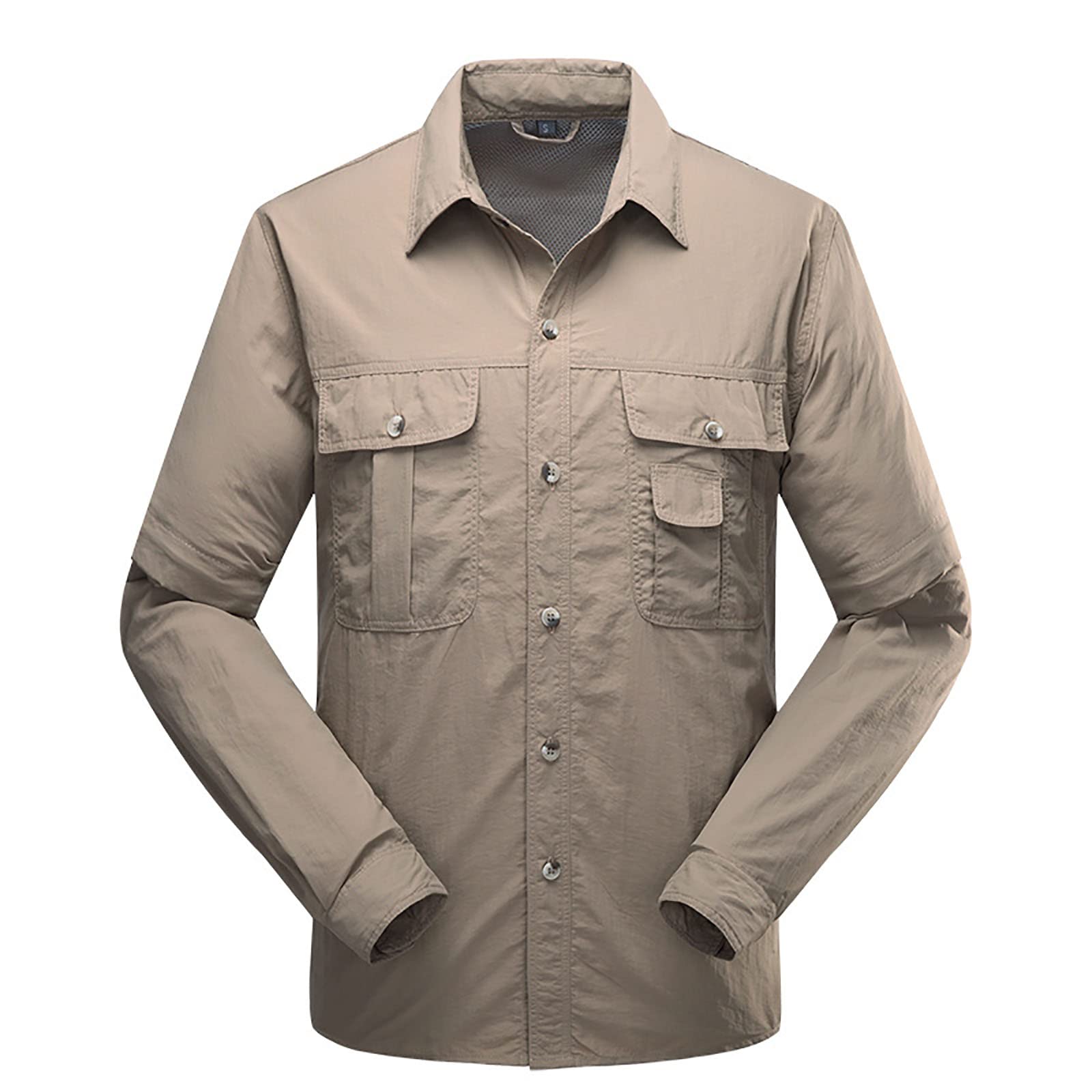 Songyi Men's Khaki Quick Dry Shirt Convertible Sleeve Zip Off Trekking Hiking Shirt Lightweight And Breathable(Size:l,Color:khaki)