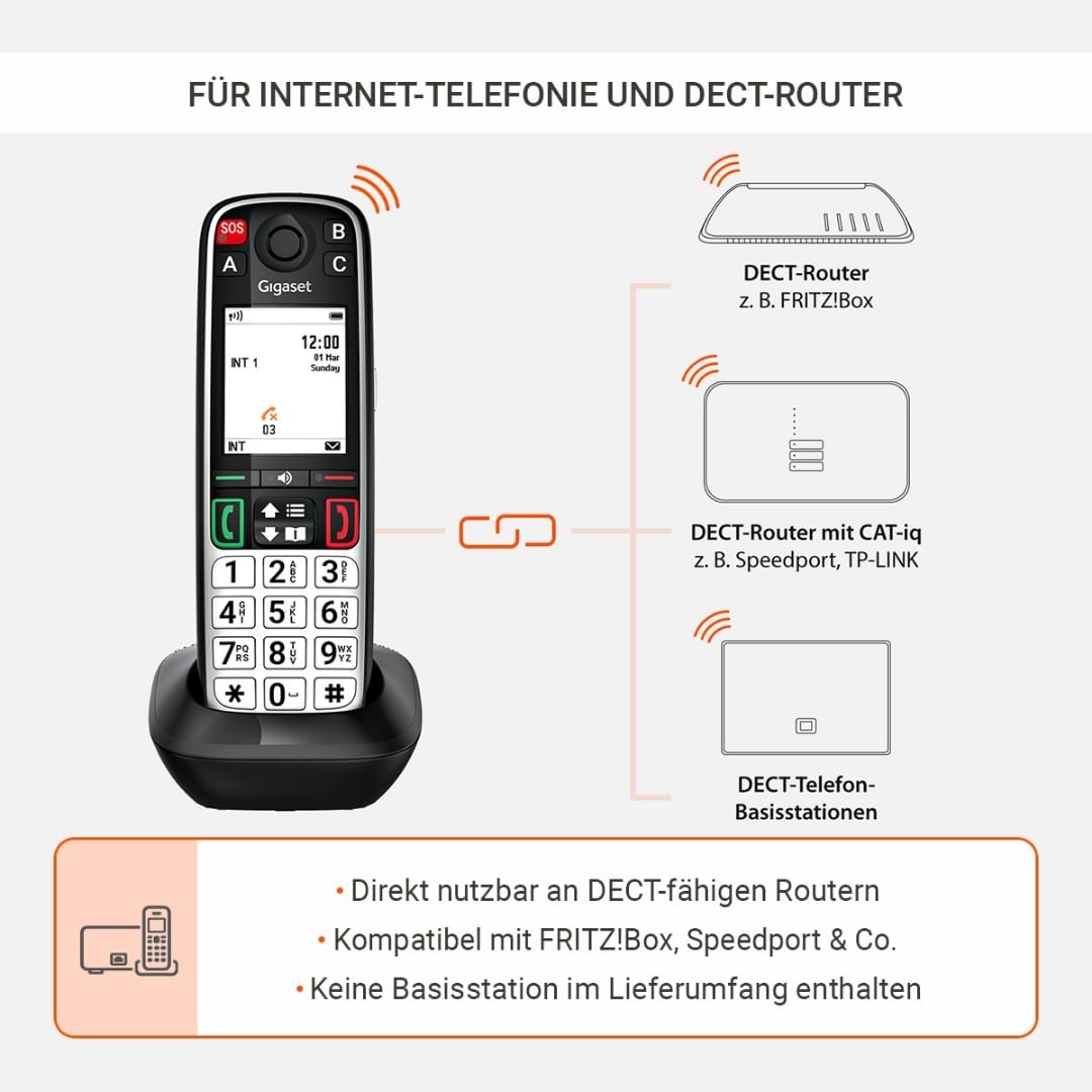 Gigaset Easy 520HX DECT-Mobilteil mit Ladeschale, SOS-Notruf, Schwarz