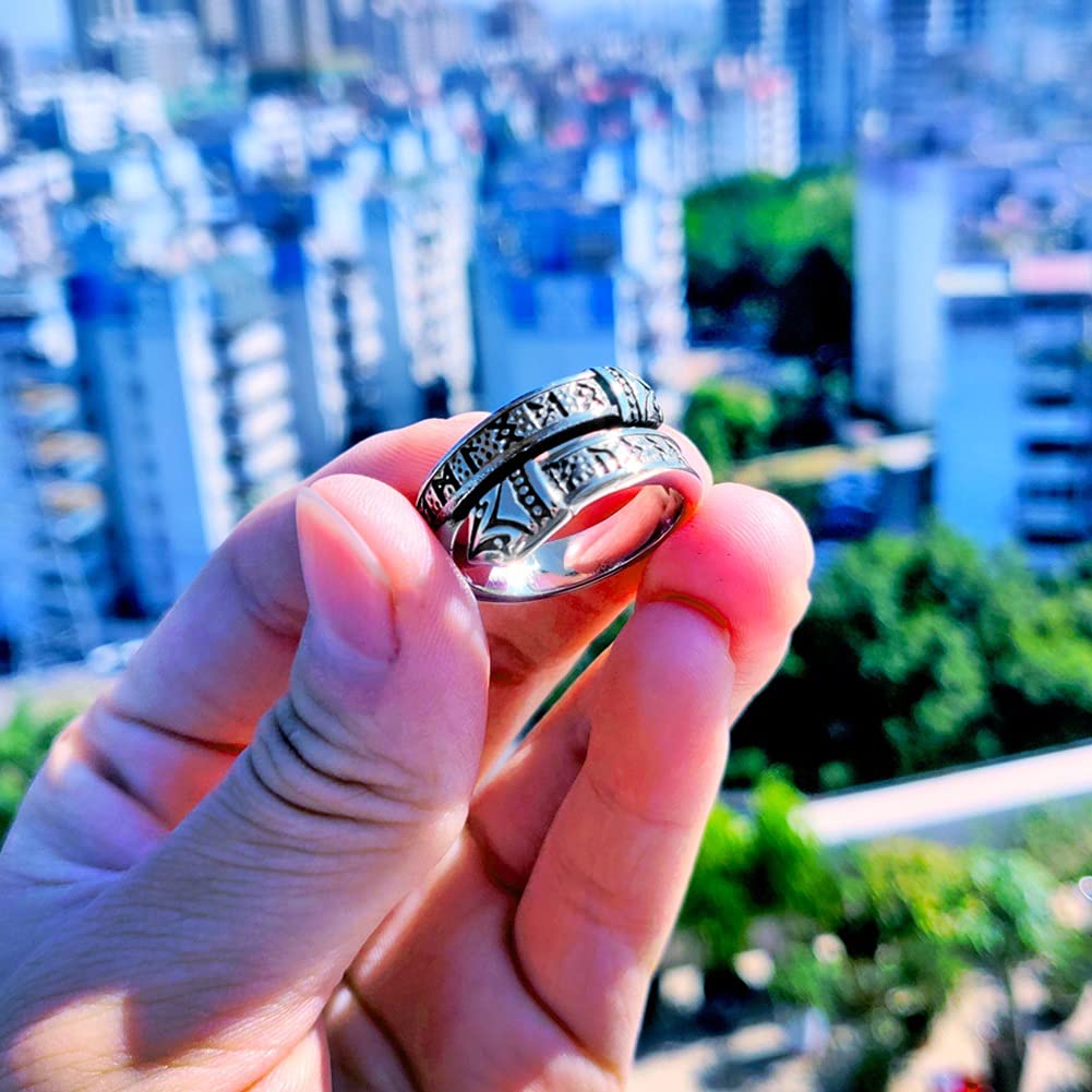 QHQQXN Anillo para Hombre, tamaño Ajustable, Anillo de runas de dragón Vikingo nórdico, Anillo Abierto de Anguila de Acero Inoxidable y Ouroboros Jormungand para Mujer, joyería de protección Medieval