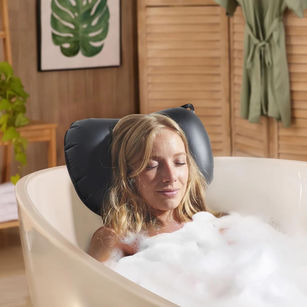 EURI Almohada de Baño Hinchable con Ventosas para Bañera, Reposacabezas Ergonómico Antideslizante