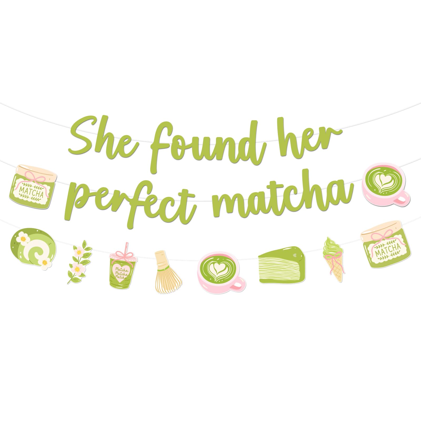 She Found Her Perfect Matcha Banner Garland Matcha Lover Party Decorations Green Matcha Bach Weekend Banner Cute Matcha Tea Garland for Green Tea Bridal Shower Bachelorette Party Supplies
