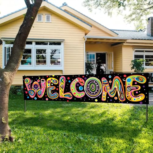 Image of Welcome Outdoor Banner 78.7 x 17.7 Inch Colorful Letter Design with Bright Dots Artistic Large Hanging Decoration for Porch Fence or Garden Outdoor Event Party Display Home Entrance Decoration