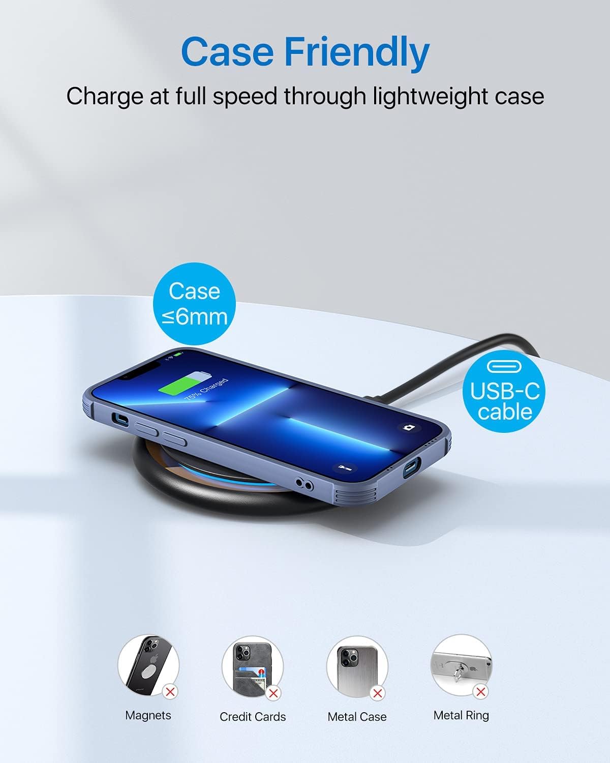 andobil Wireless Charger Qi-Certified 10W/7.5W Fast Wireless Phone Charging Pad Compatible Samsung Galaxy S22 Ultra/S22/S21/S21 Fe/S20/S10/Note 20/10,iPhone 13/13 Pro/13 Pro Max/12/11,Pixel 6 AirPods