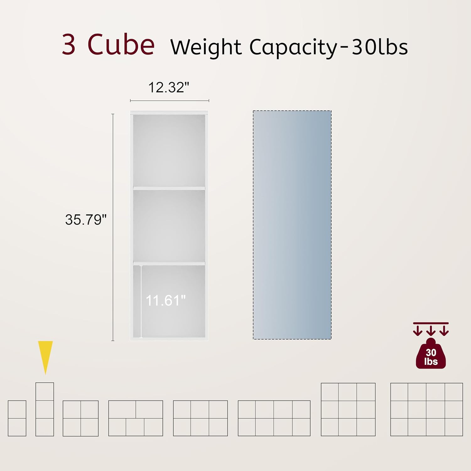 book shelf, wooden cube storage organizer with 11" open cubes, stackable modular bookcase for room divider storage, 3 tier bookshelf for living room, bedroom, office (white, 3-cube) white 3-cube