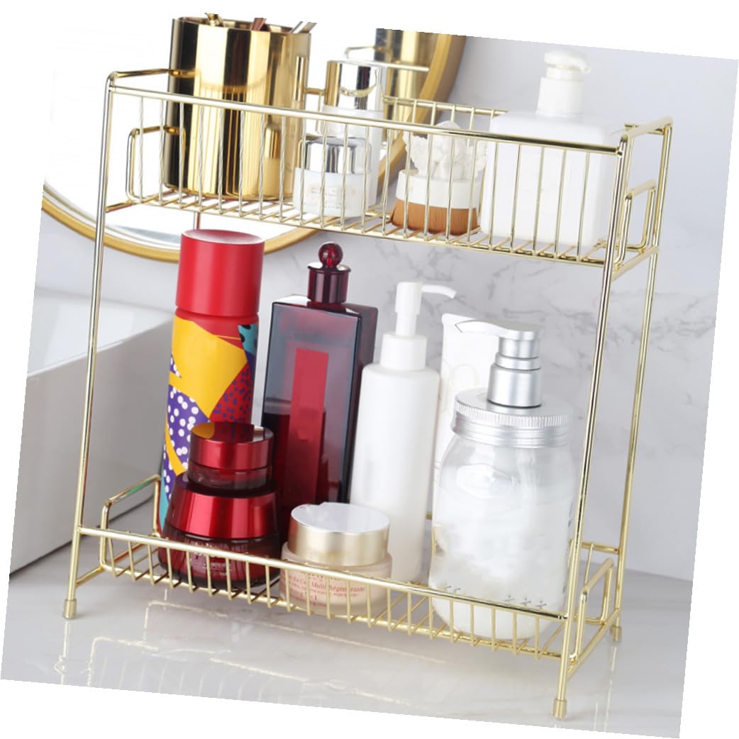 Multifunktionaler mit Modernem Design Aufbewahrungsständer Kosmetik aus Eisen und Zweilagiger Platzsparender Tischablage für Badezimmer und Schminktisch