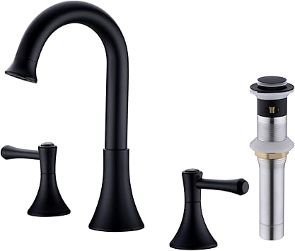 Bestill 2 Handles 8 Inch Widespread Bathroom Faucet For 3 Holes Sink Pop Up Drain And Water Supply Hoses Included Matte Black Amazon Com