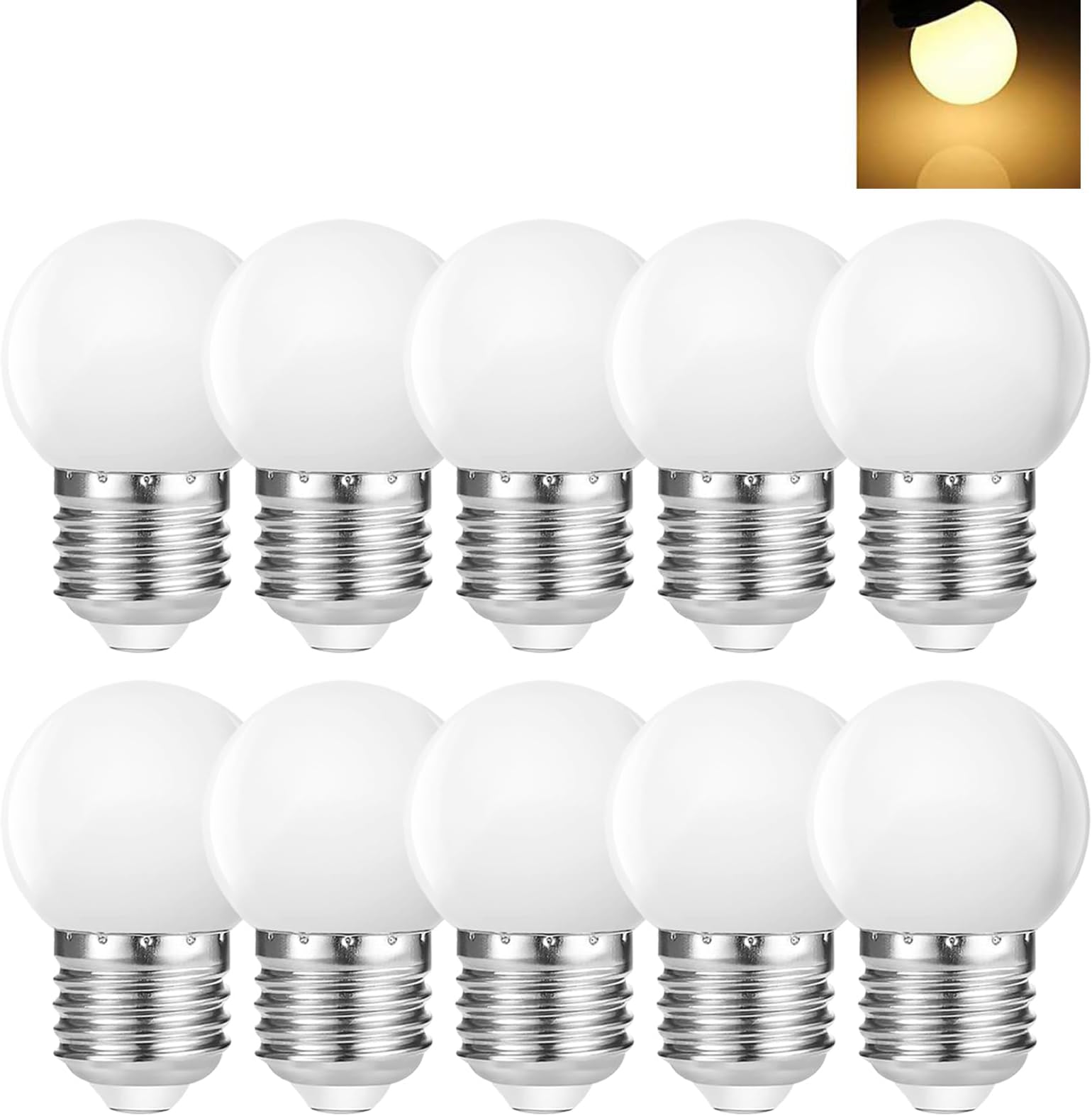 10 Pack E27 Screw Base 1W LED Golf Ball Light Bulb Globe Lamp for Holiday Party Decoration AC220V Warm White2700K