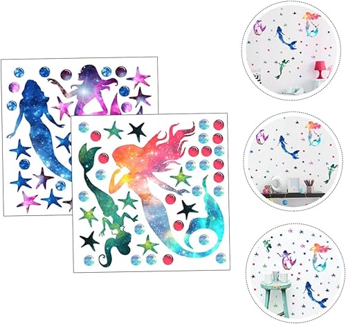 Miniatura 7 de 2 hojas mural de pared reflectantes en forma de sirena pegatinas decoración de pared de baño calcomanías de pared mariposas decorativas para pared