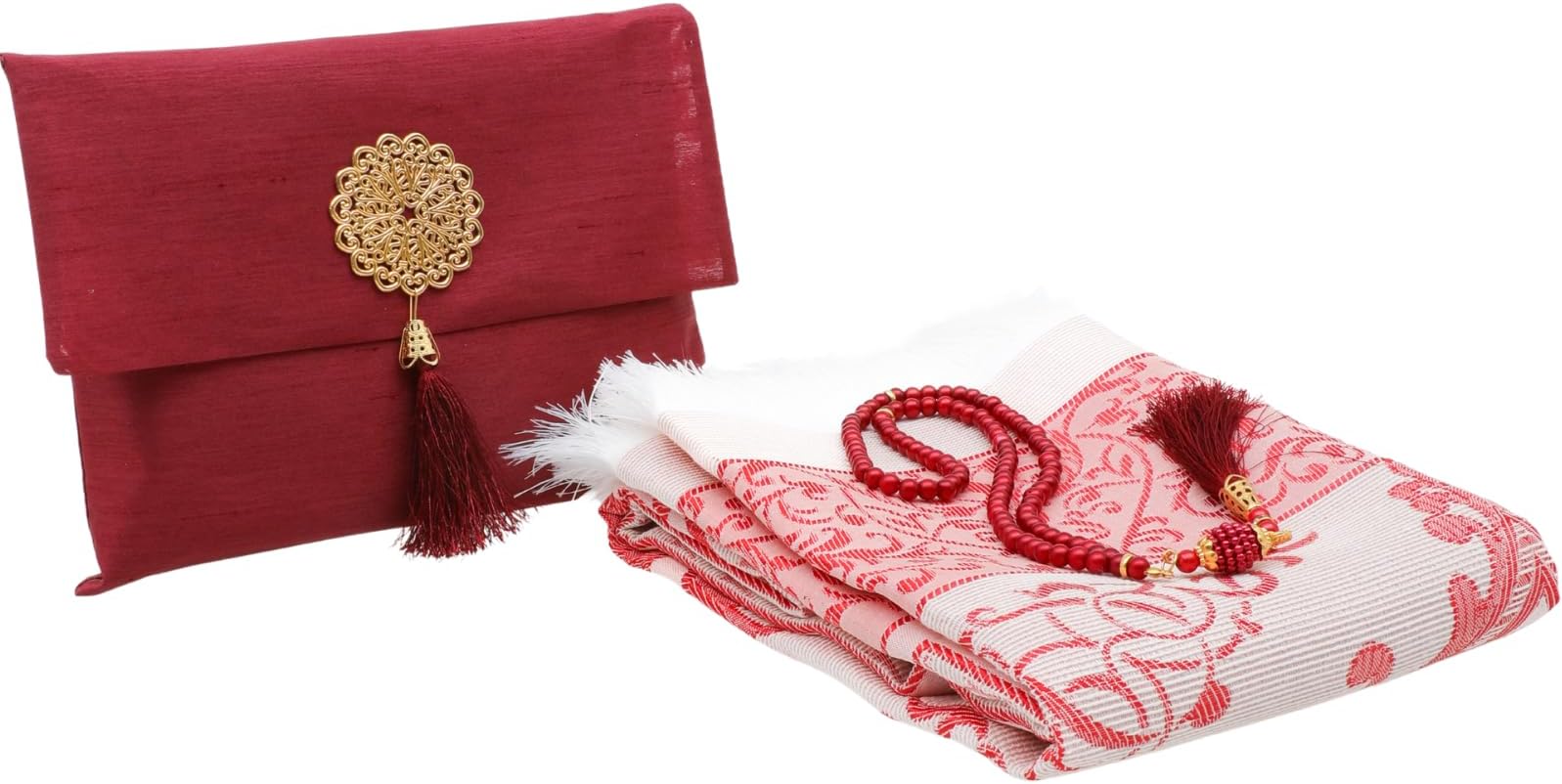Prien Muslim Prayer Rug with Tasbih and Portable Bag, Muslim Gift for Women Men, Mubarak Islamic Box, Soft Mat Islam Gifts Set, Turkish Sajadah for Ramadan, Eid, Hajj, Travel, Pray (Red)