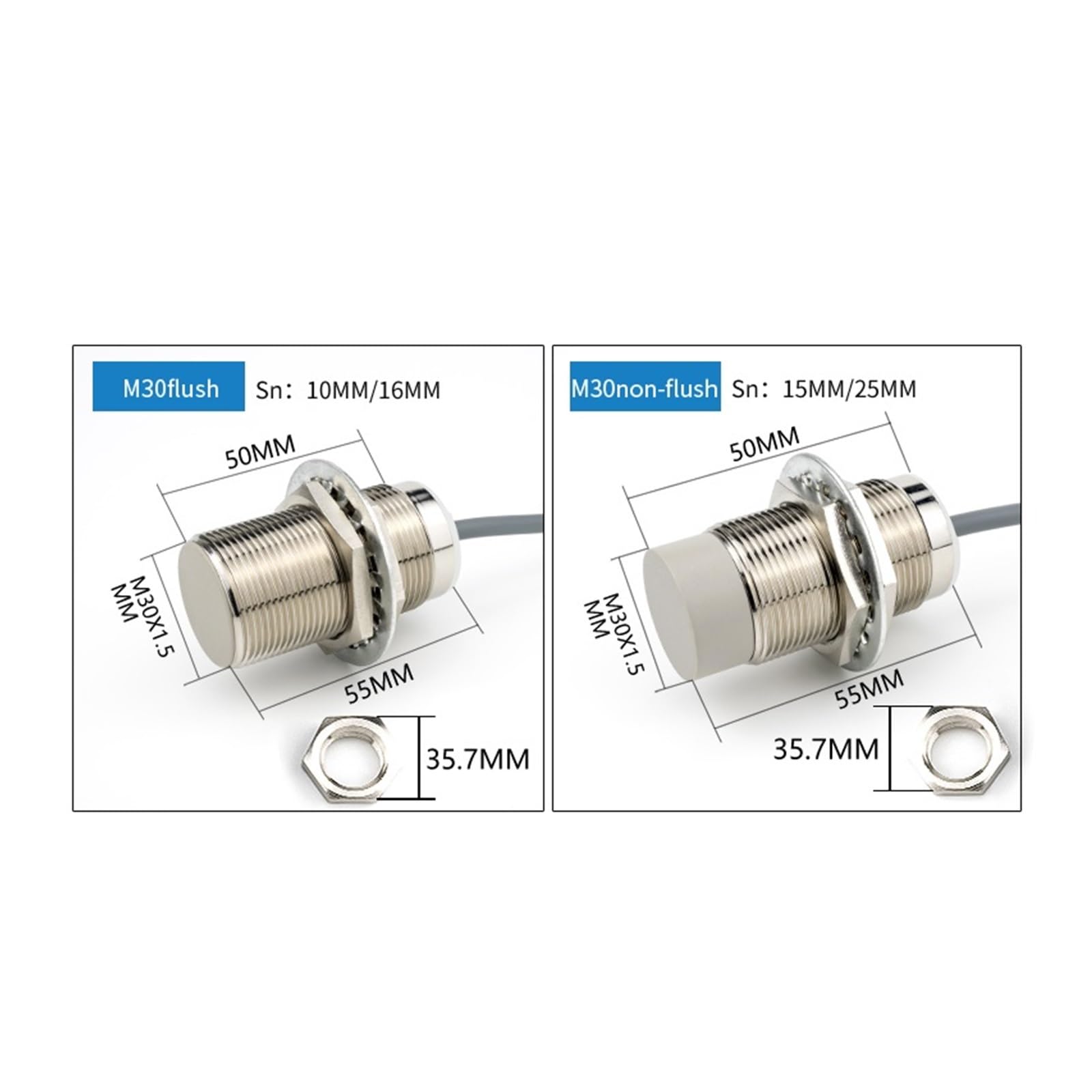 DC24V IP67 Metalldetektionssensor mit Langer Erfassungsdauer, PNP/NPN/NC-Anschluss, Näherungssensor, Positionssensor, M12/M18/M30-Kupferrohrerkennung(PNP NO)