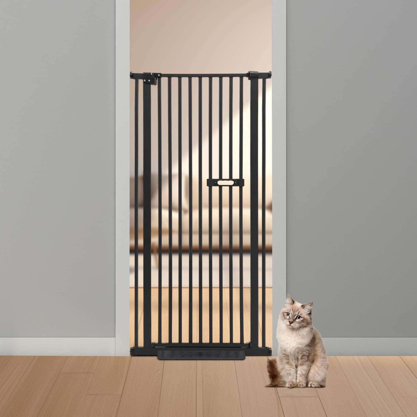 Barrera de protección, alta, 150 cm, para escaleras, para perros y gatitos, en metal, con cierre automático, para niños, negra, 150 cm