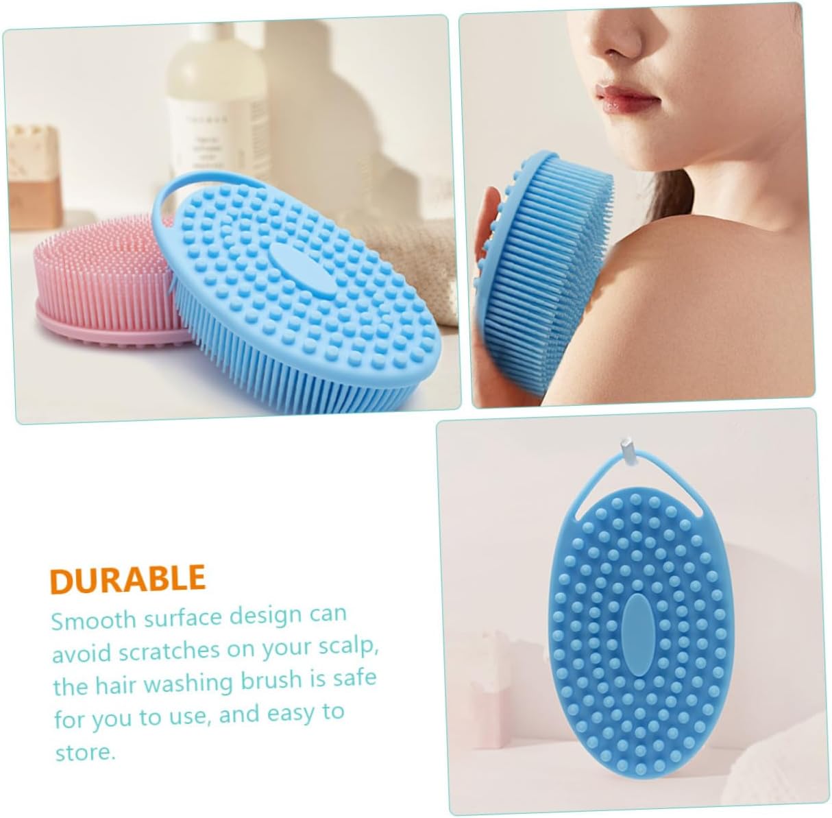 HEMOTON 2pcs Silicone Bath Brush with Double-Sided Design and Hanging Hook, Multifunctional Body and Hair Cleaning Massager and Adults, Home Shower Scrubber