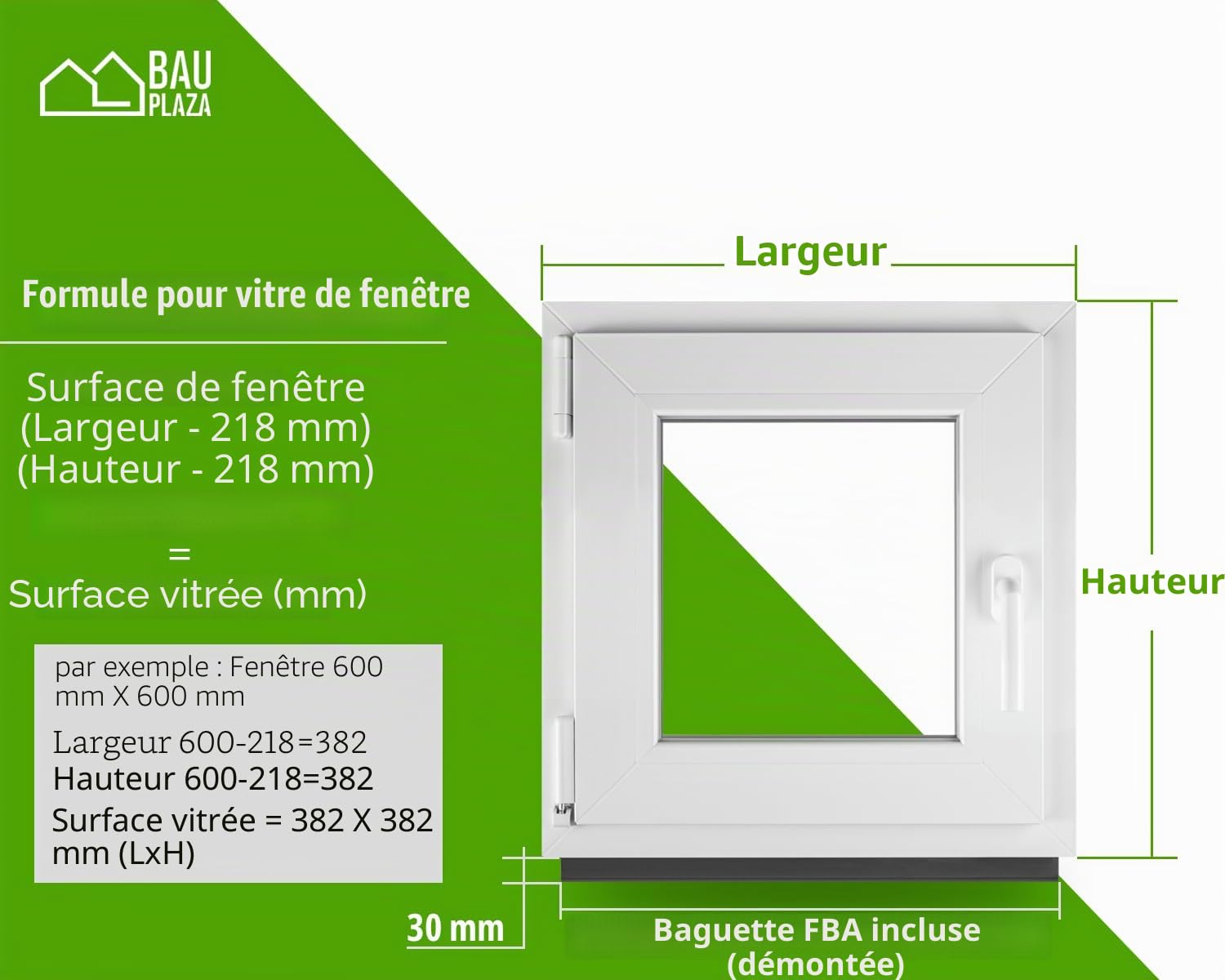 Fenêtre en PVC blanc double vitrage 4/24/4 LxH 70 x 70 cm d'ouverture Gauche Toutes les tailles 700 x 700 mm Oscillo-battant 1 vantail - BauPlaza