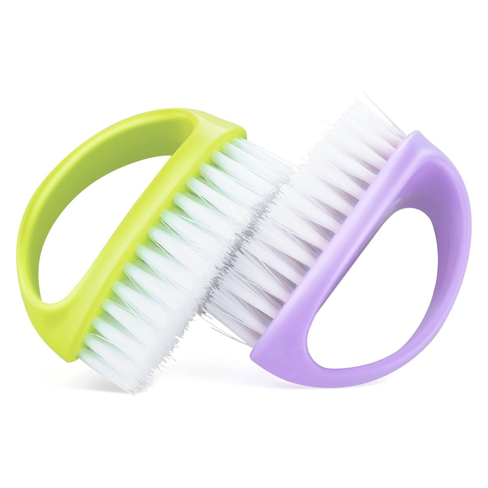 2 Pack Hand Nail Brushes,2 Colors of Handle Grip Duty Nail Brushes,Nylon Firm Stiff Bristles Deep Clean Brushes for Mechanics Gardeners Hand Under Nails Toes(Purple+Green)