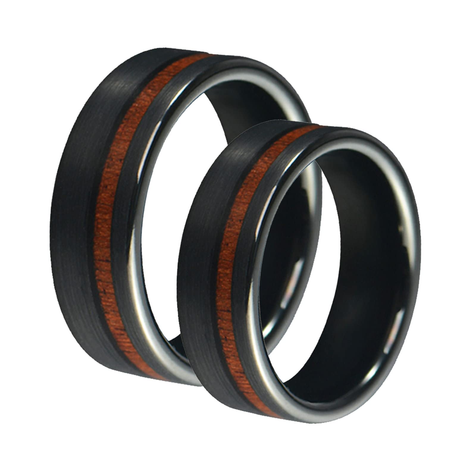 Aeici Anillo de boda para hombre y mujer, anillo con grabado de tungsteno 8 mm, anillo negro de madera