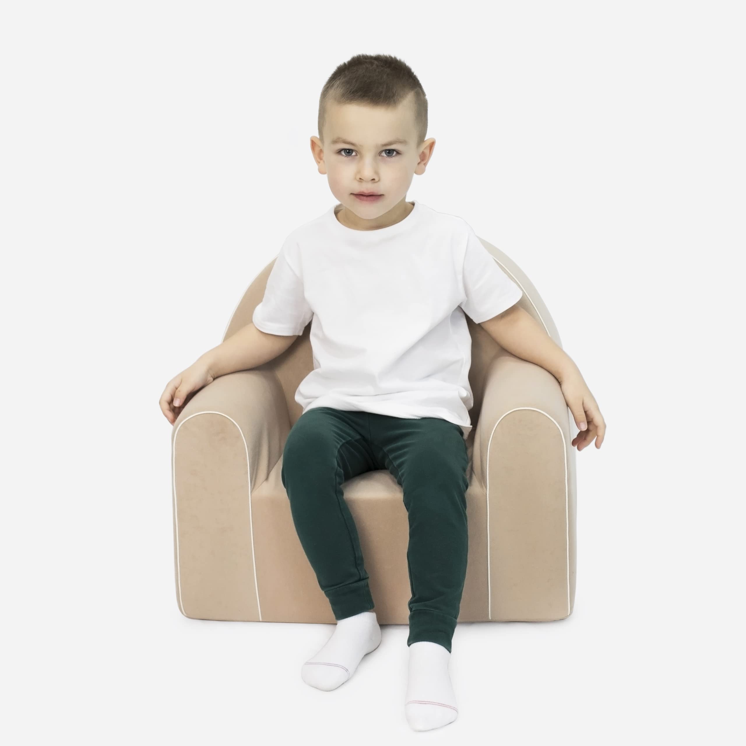 Badum - Kindersessel ab 2 Jahre - Kinder Sessel - Stabil, Bequem, aus Schaumstoff - mit Abnehmbarem Bezug, Waschbar - Geschenkidee, Geschenk zum Geburtstag für Mädchen, Junge - Hellbraun