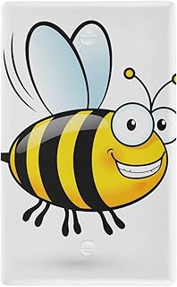 YYZZH Cute Smile Bee Cartoon Character Honeybee On White Unused Outlet Cover Switch Plate 2.9