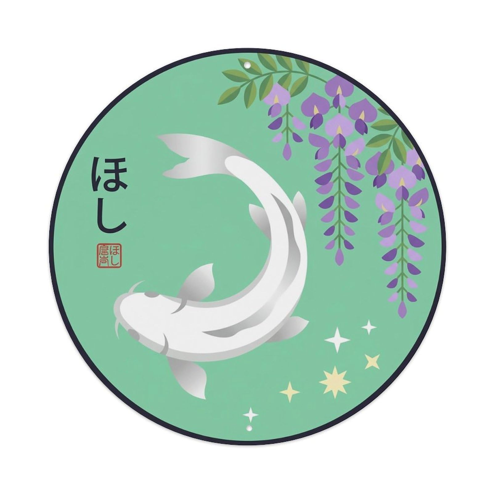 Odgynaw 8X8inch(20X20cm) Vintage Koi Fish Japanese Golden Metal Tin Sign
