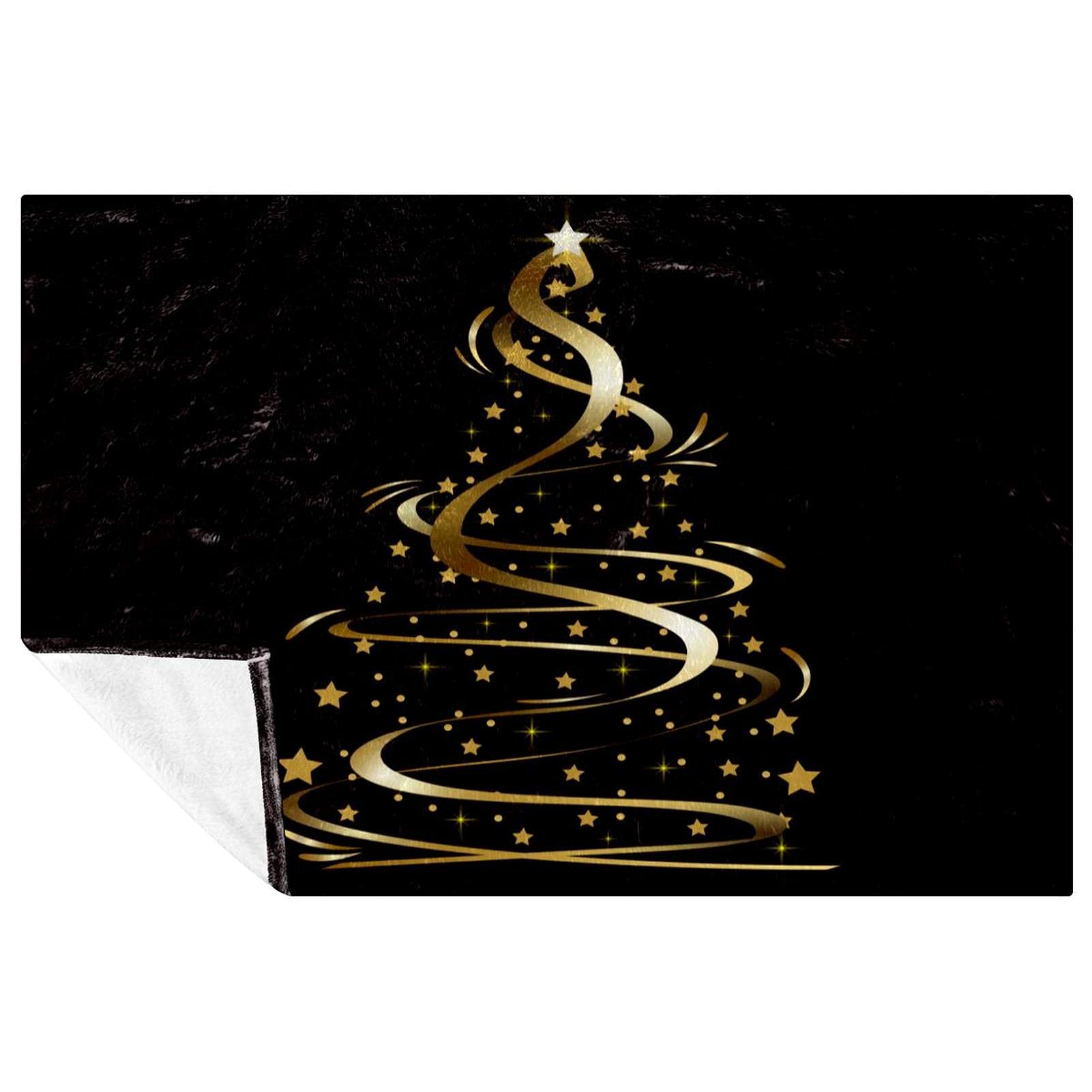 Couverture douce et chaude au motif arbre de Noël doré pour vos soirées au coin du feu
