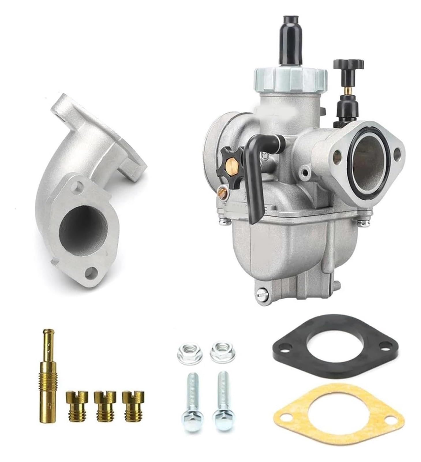 2T 4T Kit De Carburador para Motocicleta con Brida PE Y Tubo Entrada Curva Juego Codos Aire Frío Inyectores Carburador Repuesto Moto(22mm Black Kit)