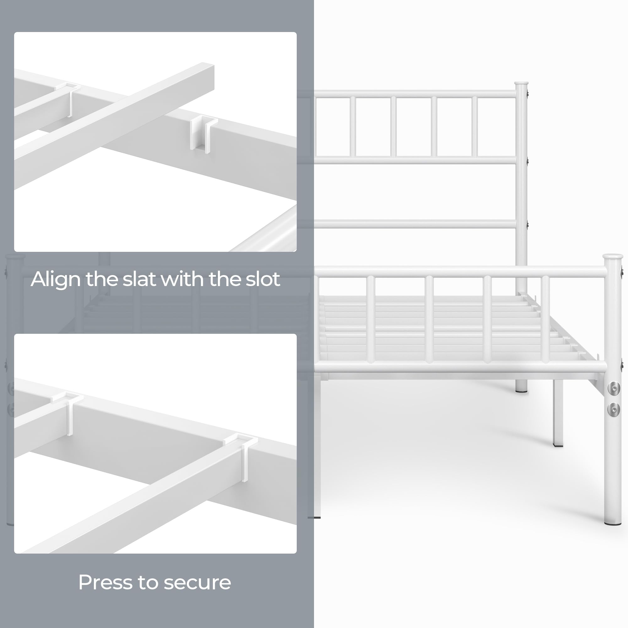 Yaheetech Cama Individual Doble de Metal 135 x 190 cm Blanca Moderna