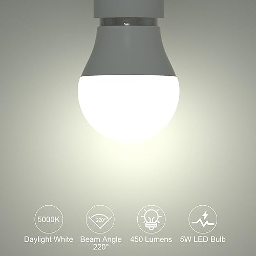 Miniatura 3 de ORALUCE Bombilla LED A15 de 5 vatios de luz diurna blanca 5000 K, equivalente a 40 W, bombilla de lámpara de mesa equivalente a 40 W, base de