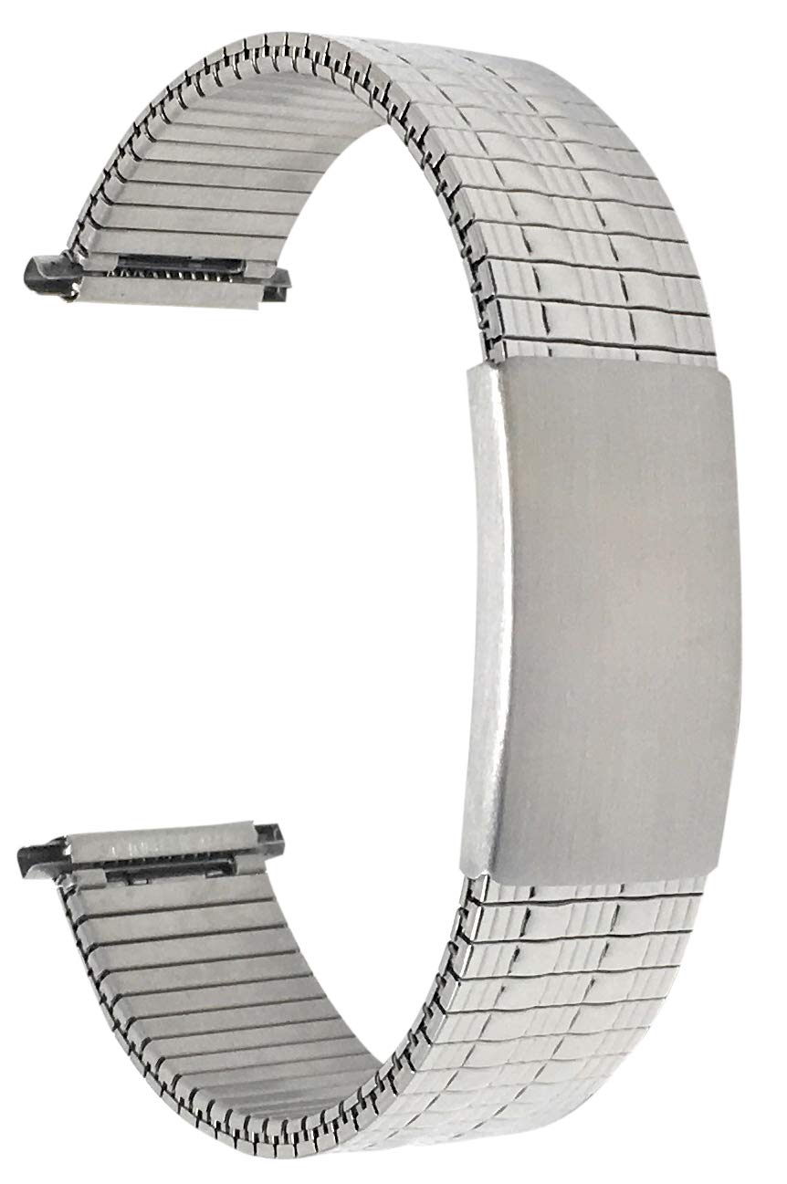 Bandini 20mm Silver Tone Stainless Steel Stretch Watch Strap for Men, Straight End, Adjustable Length Metal Expansion Watch Band, No Buckle