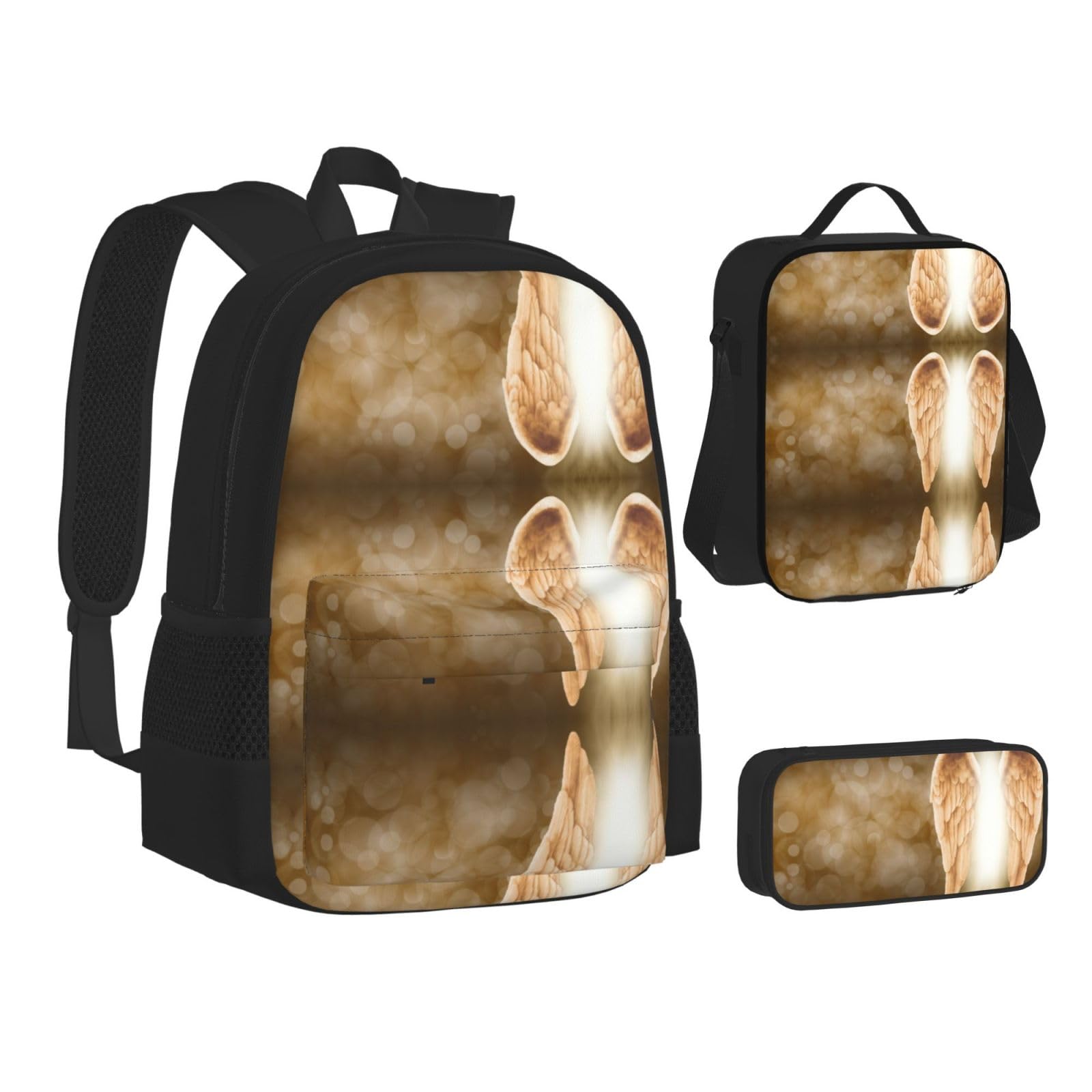 OdDdot Schulrucksack-Set, Reiserucksack, leichte Büchertasche, mit Lunchtasche, Federmäppchen, amerikanische Flaggenmuster