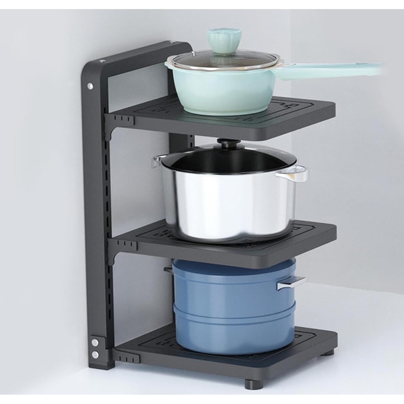 GLETSF Kitchen Cabinet Organizer Rack, Heavy Duty Adjustable Storage for Pots and Pans, Space Saving Under Solution,Black-3 Layer