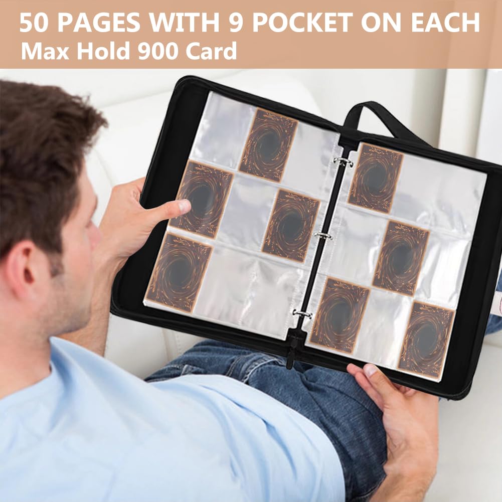 Trading Card Binder 9 Pocket, 900 Pockets Collectible Trading Card Album with 50 Removable Sleeves - Image 4