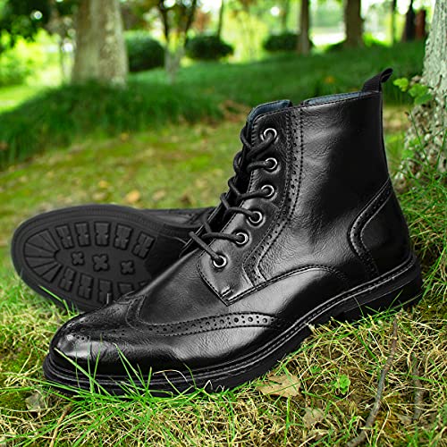 Image of Temeshu Men's Wingtip Ankle Boot Side Zip Motorcycle Oxford Boots (with shoelaces) HH07 Black 7