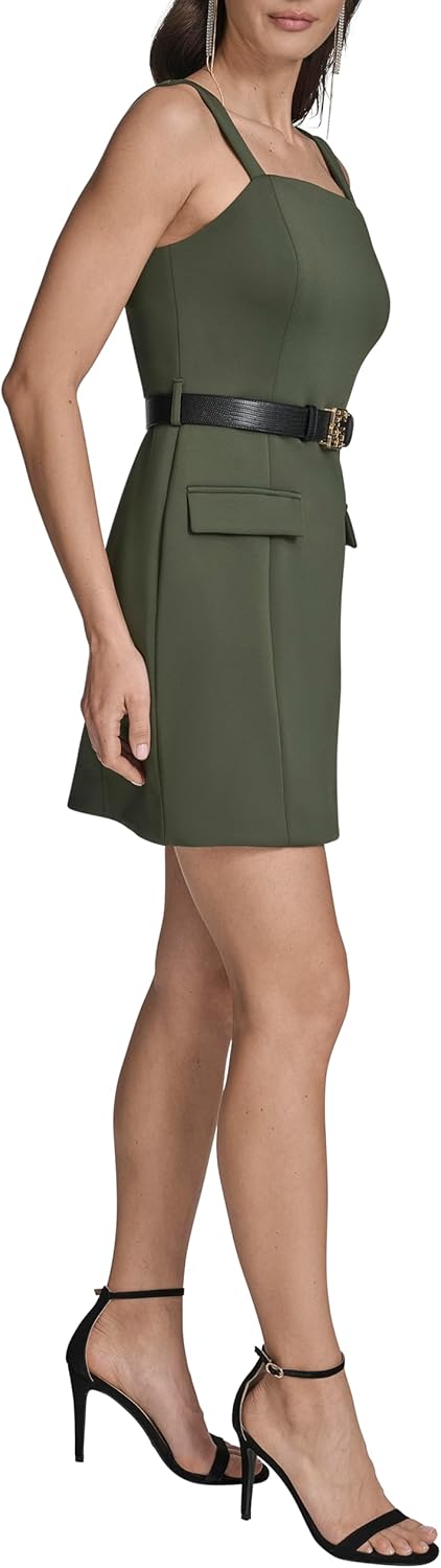 BCBG Women's Sleeveless Square Neck Belted Structured A-line Mini Dress - Image 3