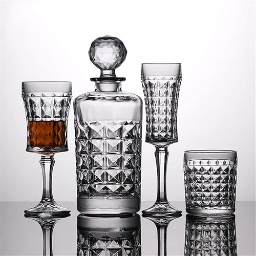 Miniatura 1 de WWFS - Juego de 4 vasos de vino extranjero de cristal grueso botella de vino tinto creativa con tapa decantador de cerveza y vino