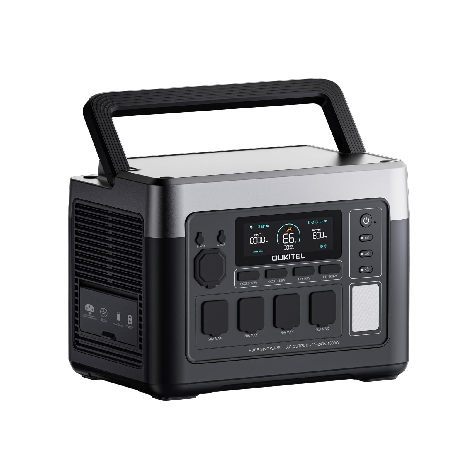 OUKITEL P1000 Plus Generador Solar, 1024Wh LFP Batería Respaldo, 4 Tomas CA 1800W (3600W Pico), 25% Más Pequeño, Energía para Acampar, Cortes, UPS Backup