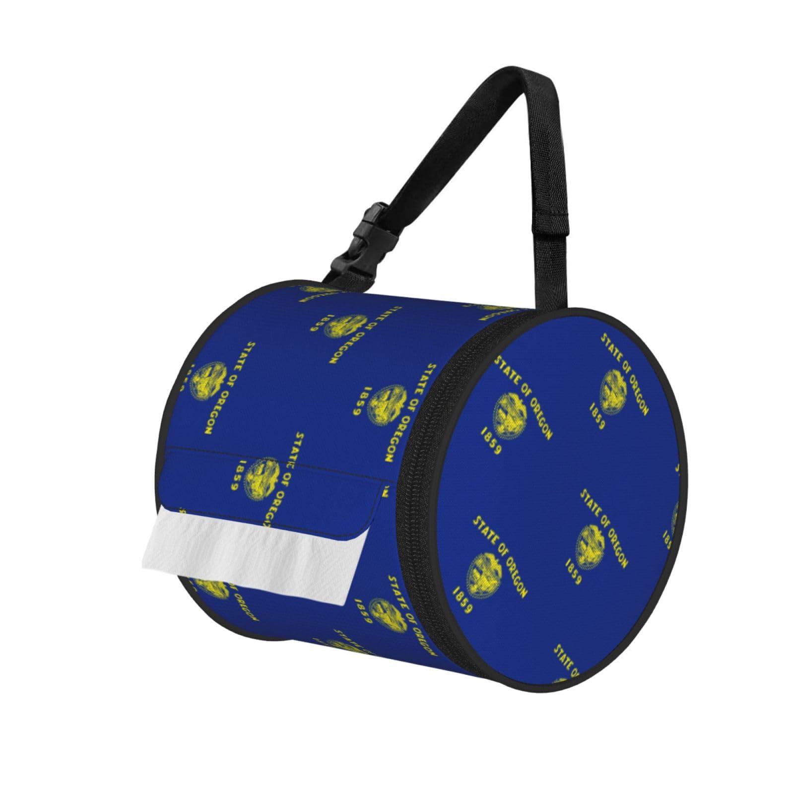 Oregon State Flag Print Round Tissue Dispenser Bag With Carry Strap, Portable Roll Holder For Car Travel Home