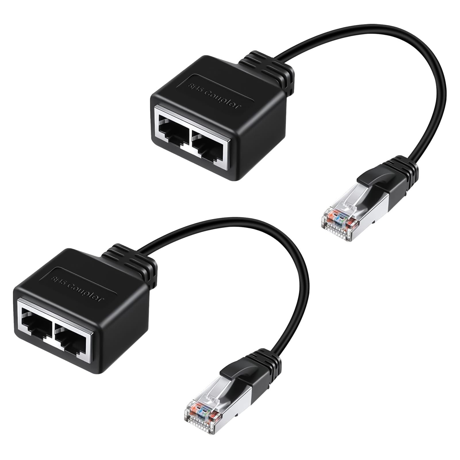 2 Stück RJ45 Splitter Kompatibel mit Cat5 Cat5e Cat6 Cat7, LAN Ethernet Extender, RJ45 Netzwerkadapter 1 auf 2 Ethernet LAN Verteiler, Adapter männlich zu 2 weiblich Router TV PC Modem Netzwerkgeräte