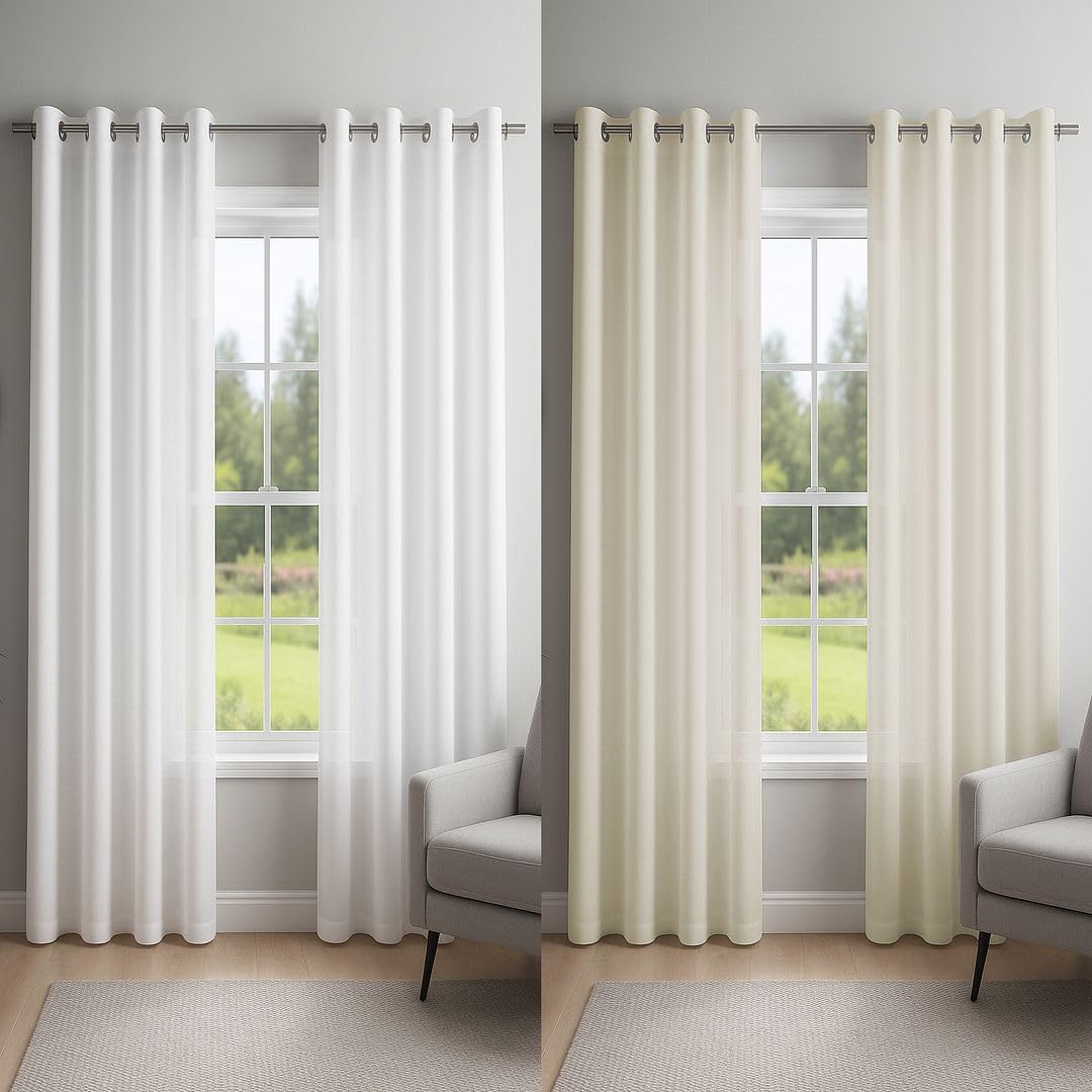 John Aird White Evie Lined Voile Eyelet Curtains (, 168Cm Width X 137Cm Drop (66"X 54")