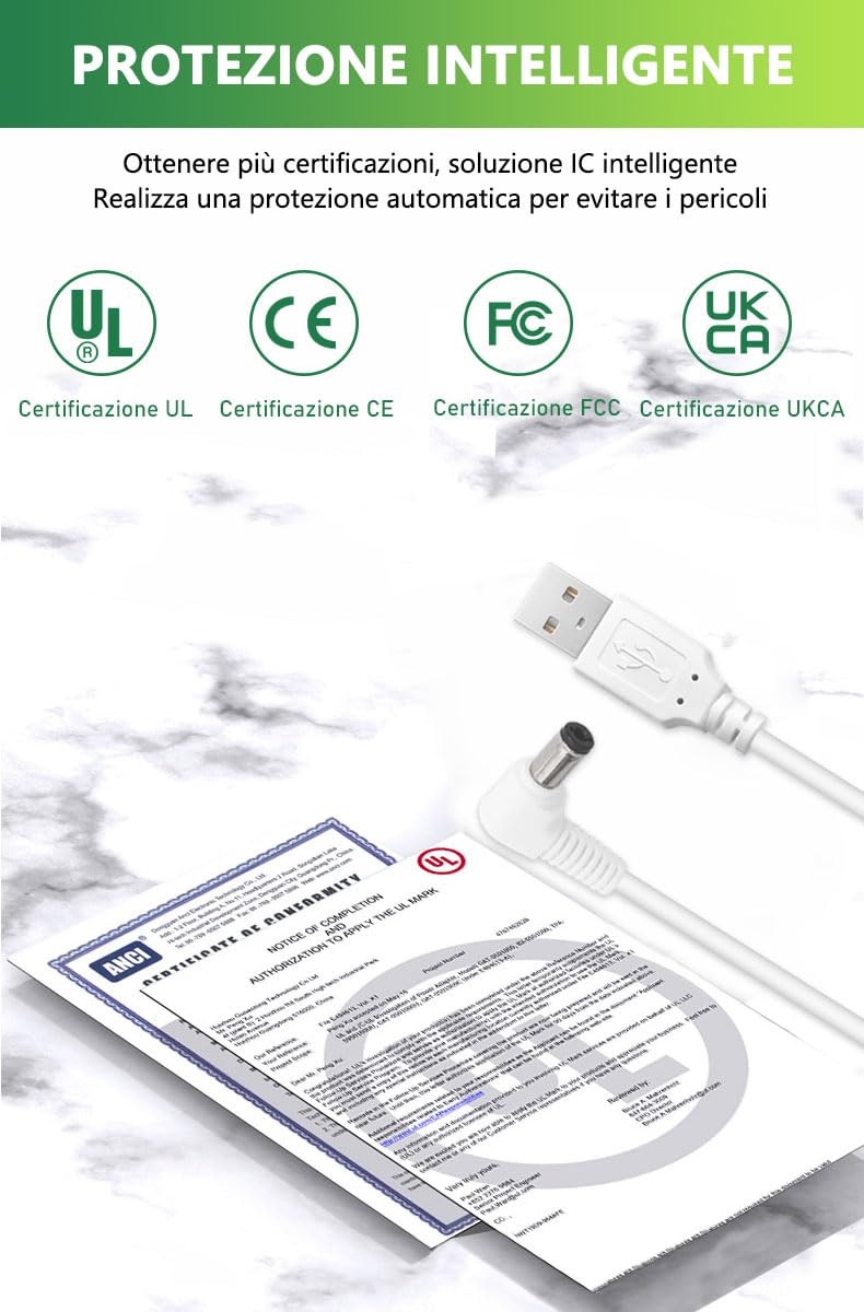 Cavo Alimentazione USB-DC 5.5x2.1mm 1m Per Proiettore Spaziale Astronauta Mooyran - Cavo Ricarica Sostitutivo