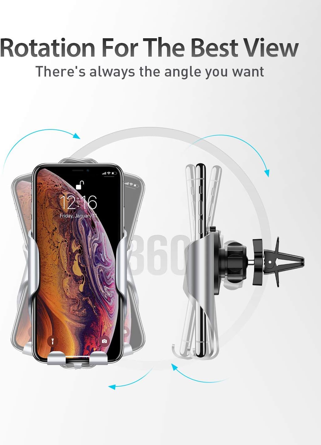 VICSEED Easy Car Phone Mount, Upgraded Stable Air Vent Phone Holder for Car, Cell Phone Car Mount Fit for iPhone SE 11 Pro Max Xs Max XR X 8 7 6s Plus Samsung S20 S10 S9 Note 20 Note10 LG Google Etc.