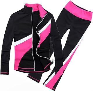 Pantalones de patinaje artístico para niñas, color rosa y negro, leggings de forro polar, pantalones elásticos, trajes de entrenamiento