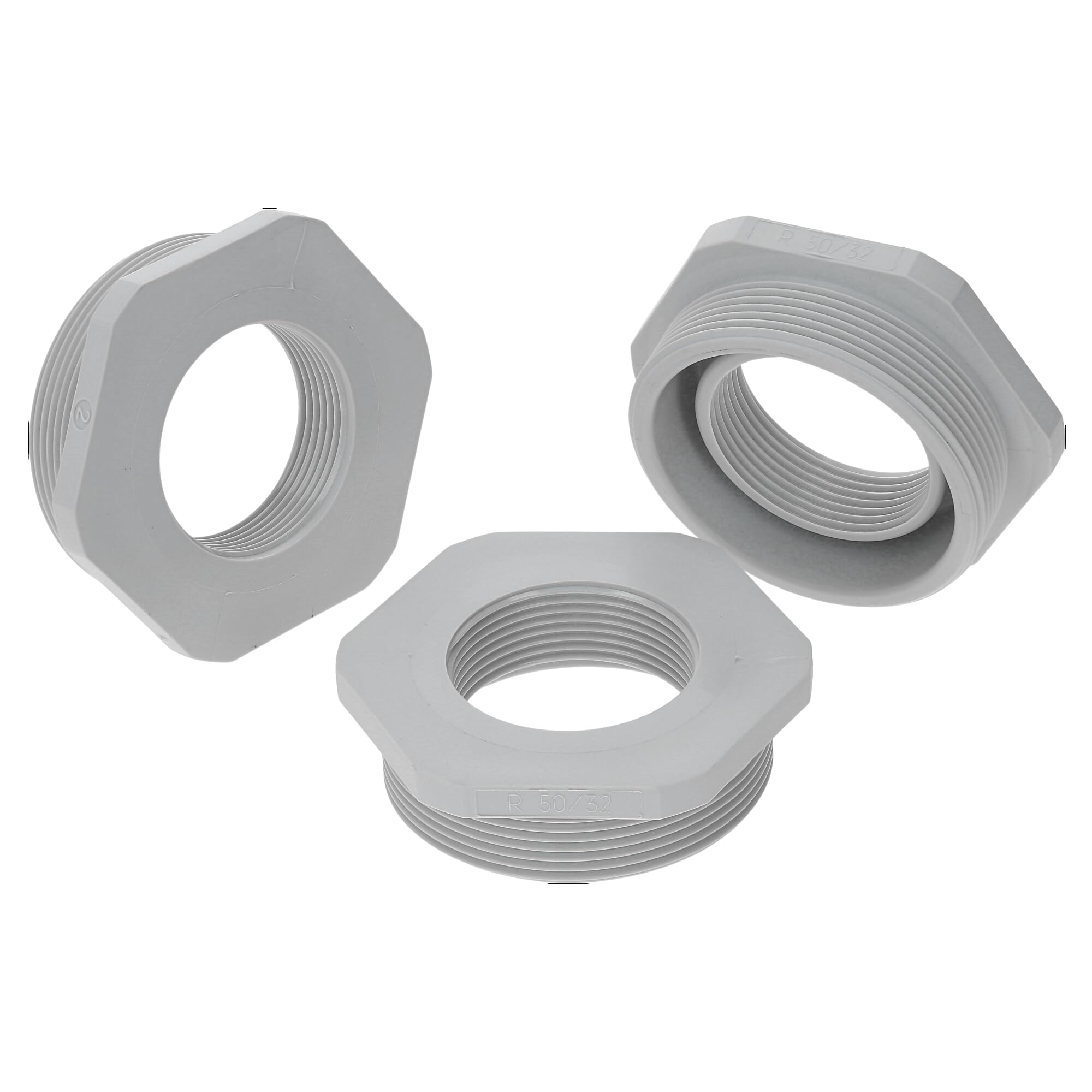 Kalitec G6503200 Reduction M50/M32 Plastic Light Grey I Reducer Cable Gland Hexagonal I M32 Female Thread I M50 Male Thread I IP68 Pack of 3