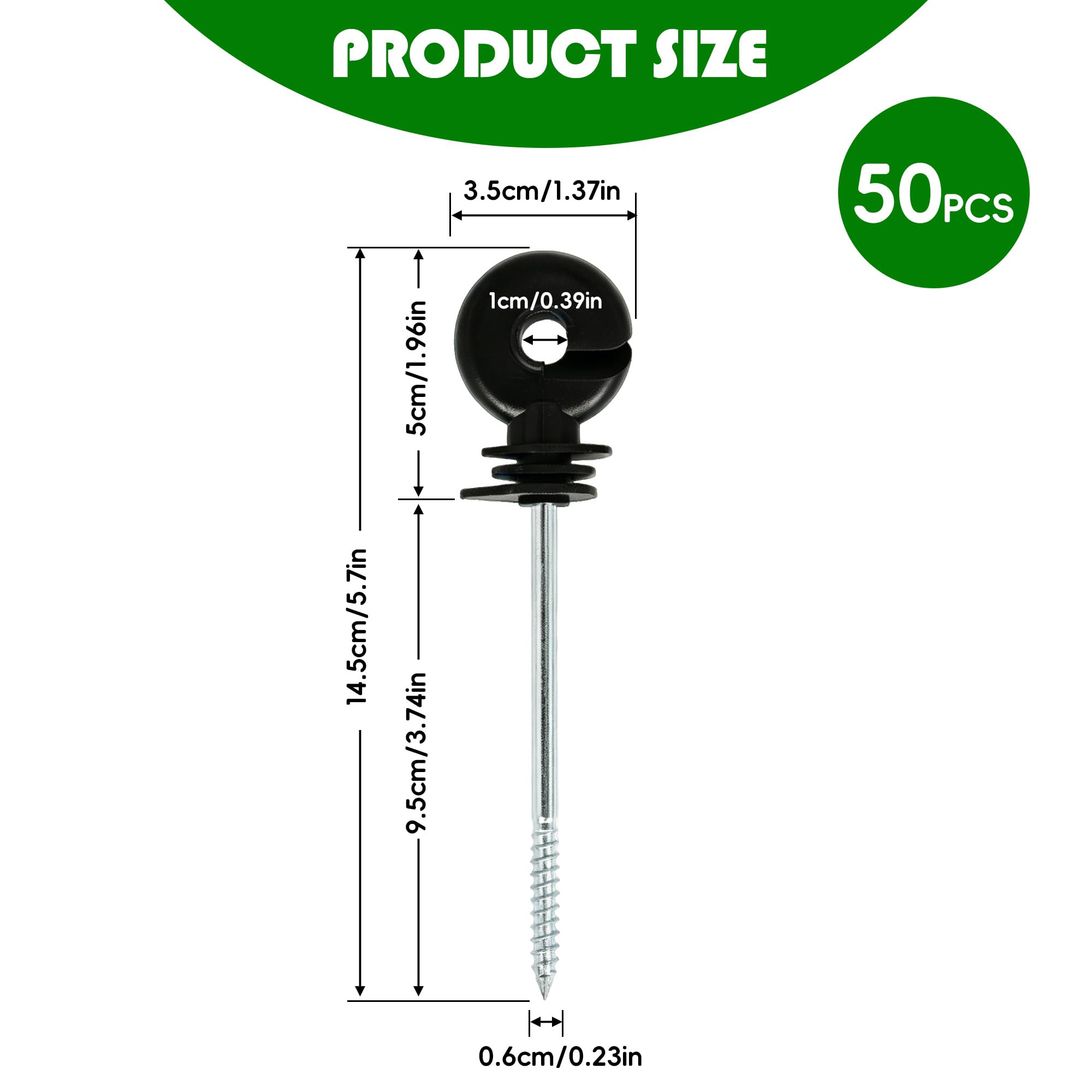ohbien Isolatori elettrici del recinto 50Pcs lungo, isolante dell'anello della vite antinvecchiamento | Isolante elettrico per recinzioni in legno, isolanti ad anello a vite, per recinzioni da giardino, cancelli di pascolo