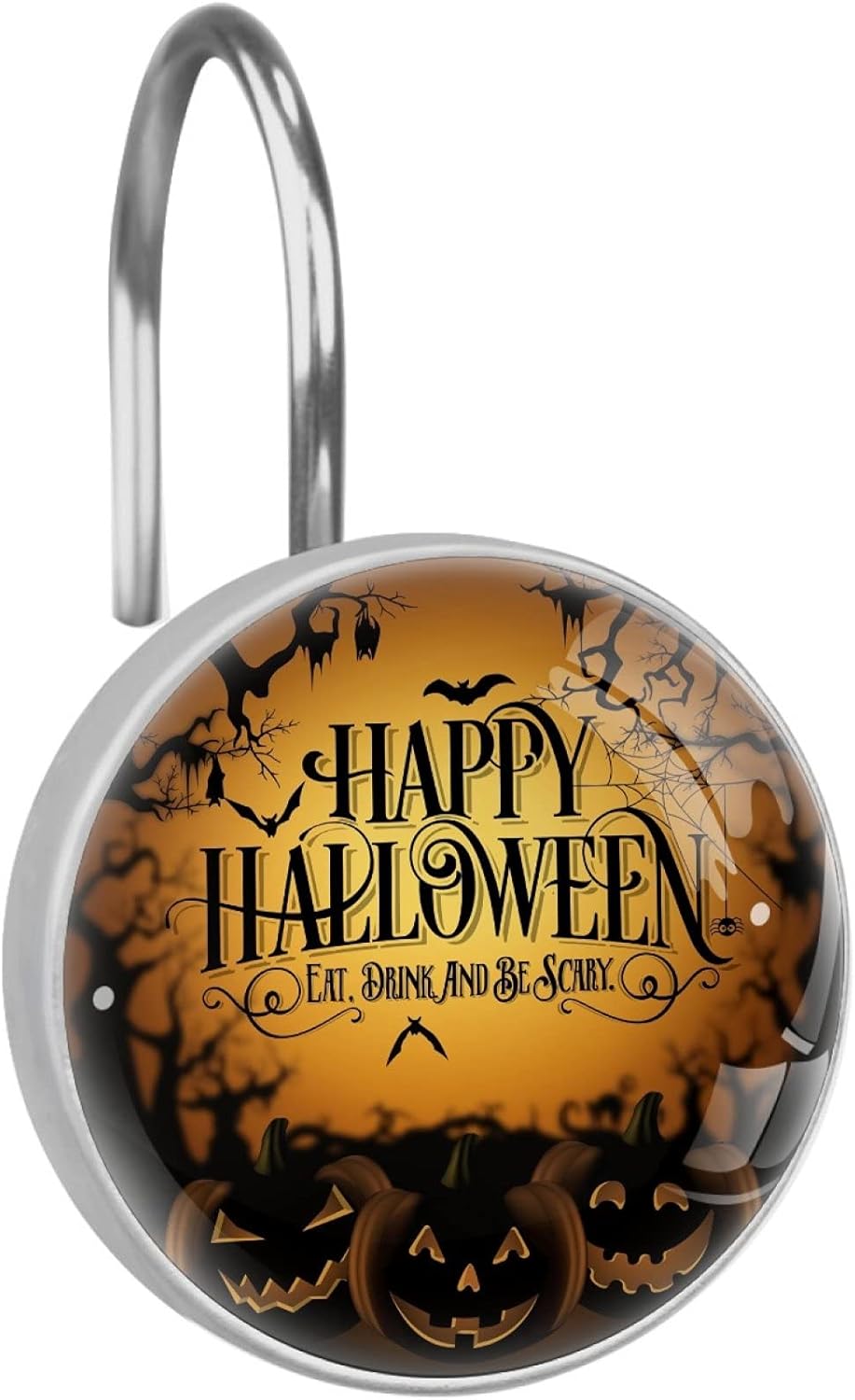 LORVIES Halloween Typographical Pumpkins Shower Curtain Hooks Set of 12, Stainless Steel Shower Hooks Decorative Hanger Rings Rust Resistant for Bathroom Kids Room Fashion Home Decor…