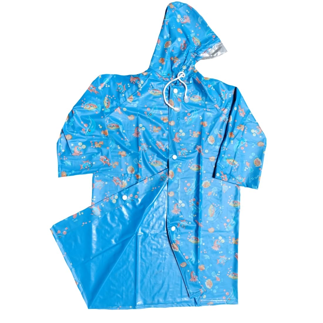 D8211K Raincoat for Kids Boys Girls with Hood, Polyester Rain Ponchos with Pockets and School Bag Coverage (IN, Age, 6 Years, 7 Years, Blue)