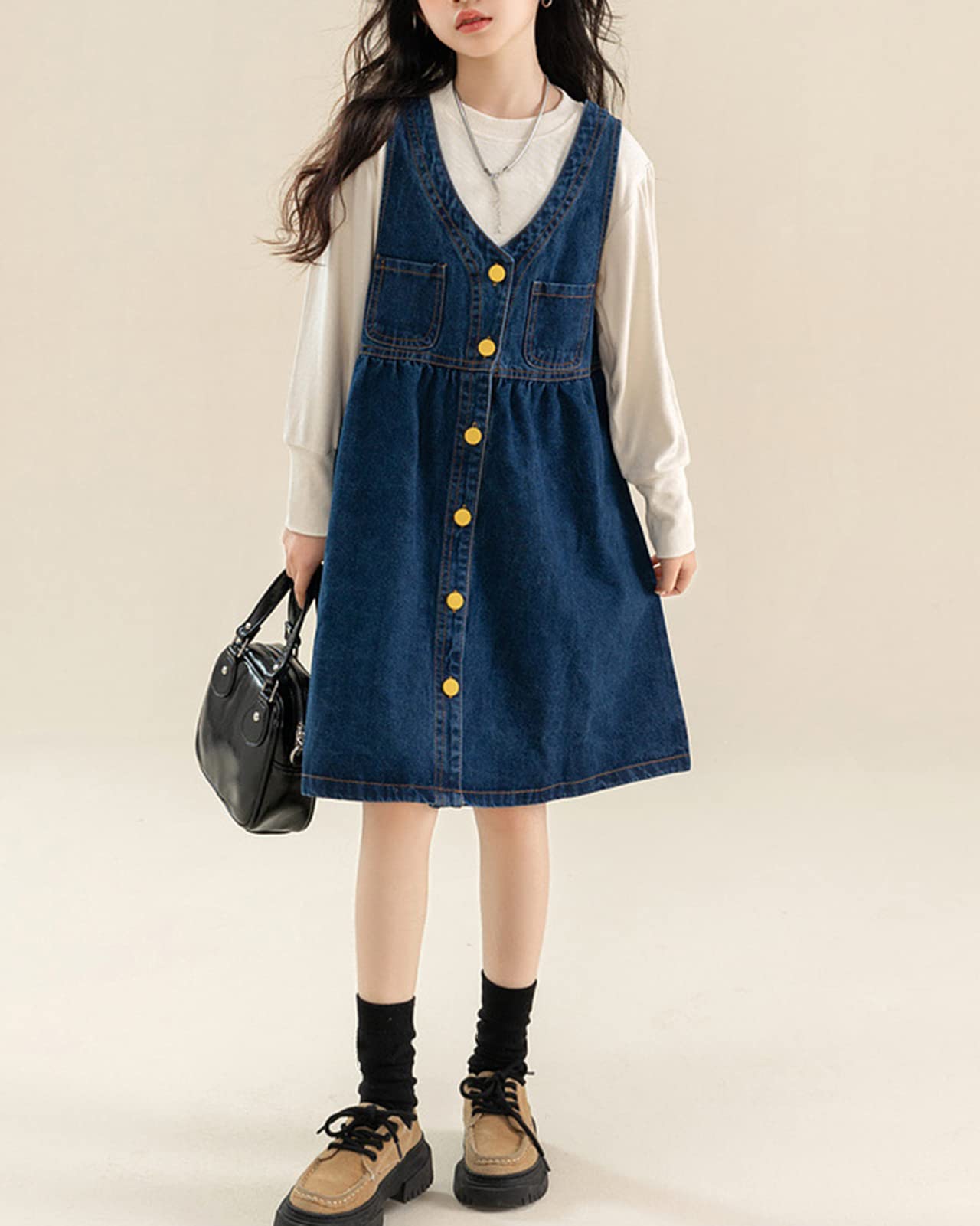 Peto Vaquero Falda Niñas Denim Vestido Dungaree Vaqueros Vestido Peto de Falda Peto Monos Peto y Camisa 2 Piezas