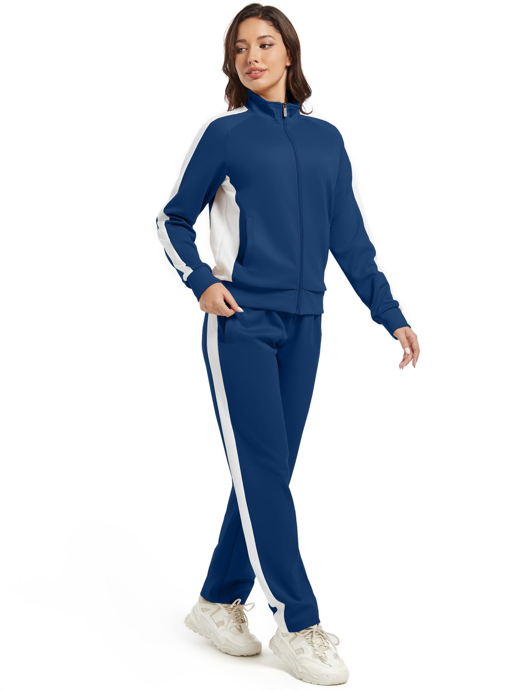 Conjunto deportivo de 2 piezas con cremallera completa para mujer, manga larga, casual, para correr, entrenamiento, gimnasio, con bolsillos