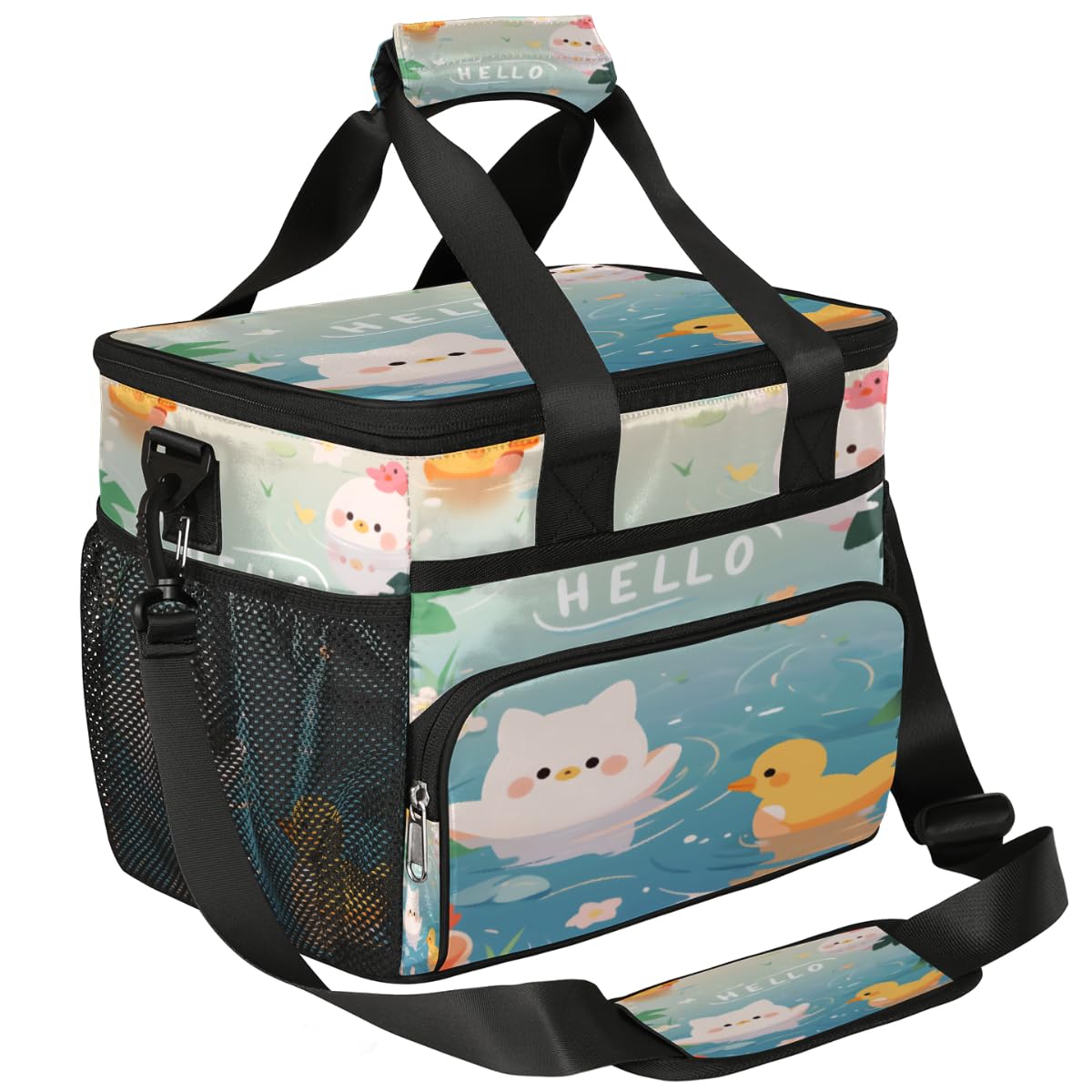 Pig Swimming Insulated Picnic Backpack Lunch Box for Women Men Picnic Basket Tote Lunch Bag Picnic Bag Portable Lunch Bags for Picnic, Beach, Work, Trip,Office, Camp Hello Duck